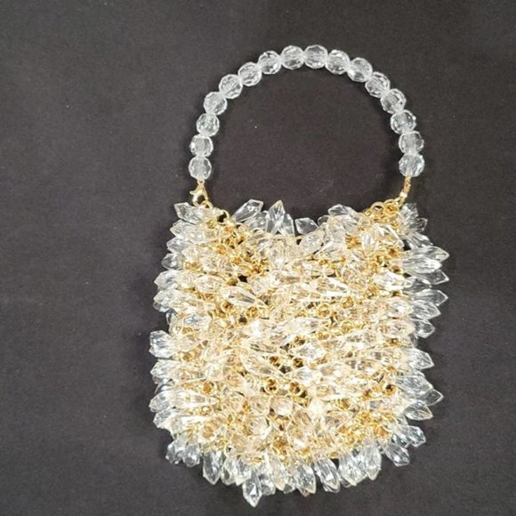 Tear Drop Crystal and Gold Chain Link Mini Handbag with Crystal Bead Handle NWOT - Picture 5 of 9